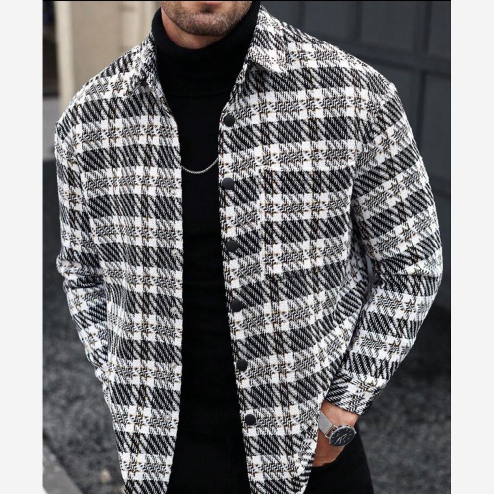 Chic Black and White Checkered Shirt Jacket